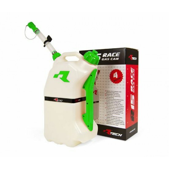 RTECH FUEL CAN 15 LITRE WITH  FLEXIBLE HOSE SPOUT CLEAR GREEN