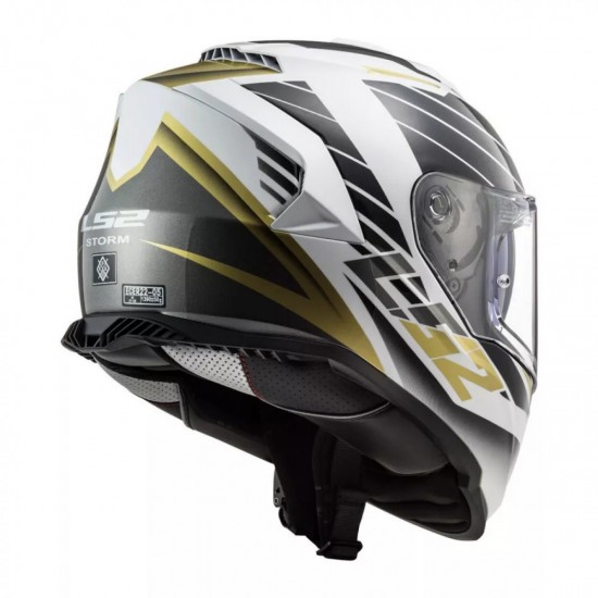 LS2 STORM NERVE WHITE/GOLD FULL FACE MOTORCYCLE HELMET DVS ECE 22.05 ACU APPROVED