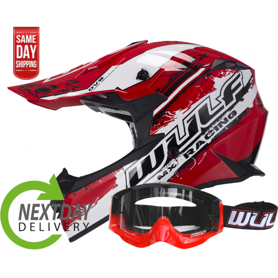 WULFSPORT ADULT PRO HELMET + GOGGLES COMBO RED