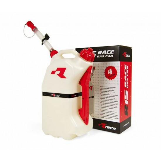 RTECH FUEL CAN 15 LITRE WITH  FLEXIBLE HOSE SPOUT CLEAR RED