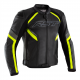 RST SABRE CE MENS LEATHER JACKET BLACK GREY FLO YELLOW 
